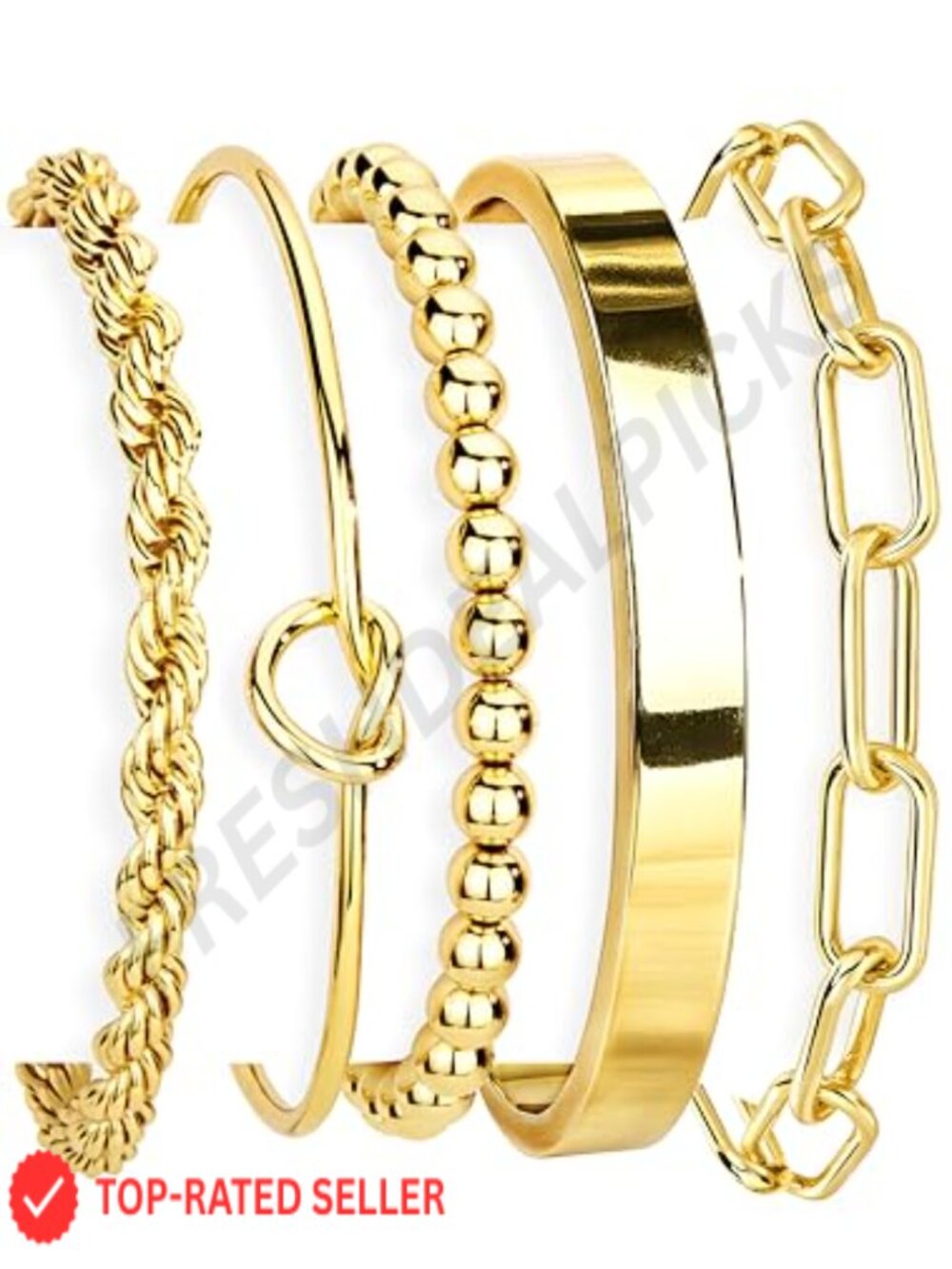 Gold Bracelets Set for Women Non Tarnish Waterproof 14K Gold Plated Chunky Cuff